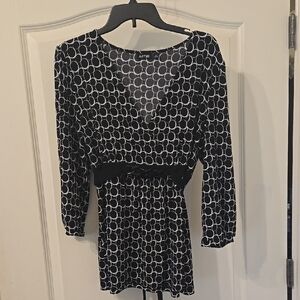 Apt. 9 Black and White Patterned 3/4 Sleeve Top